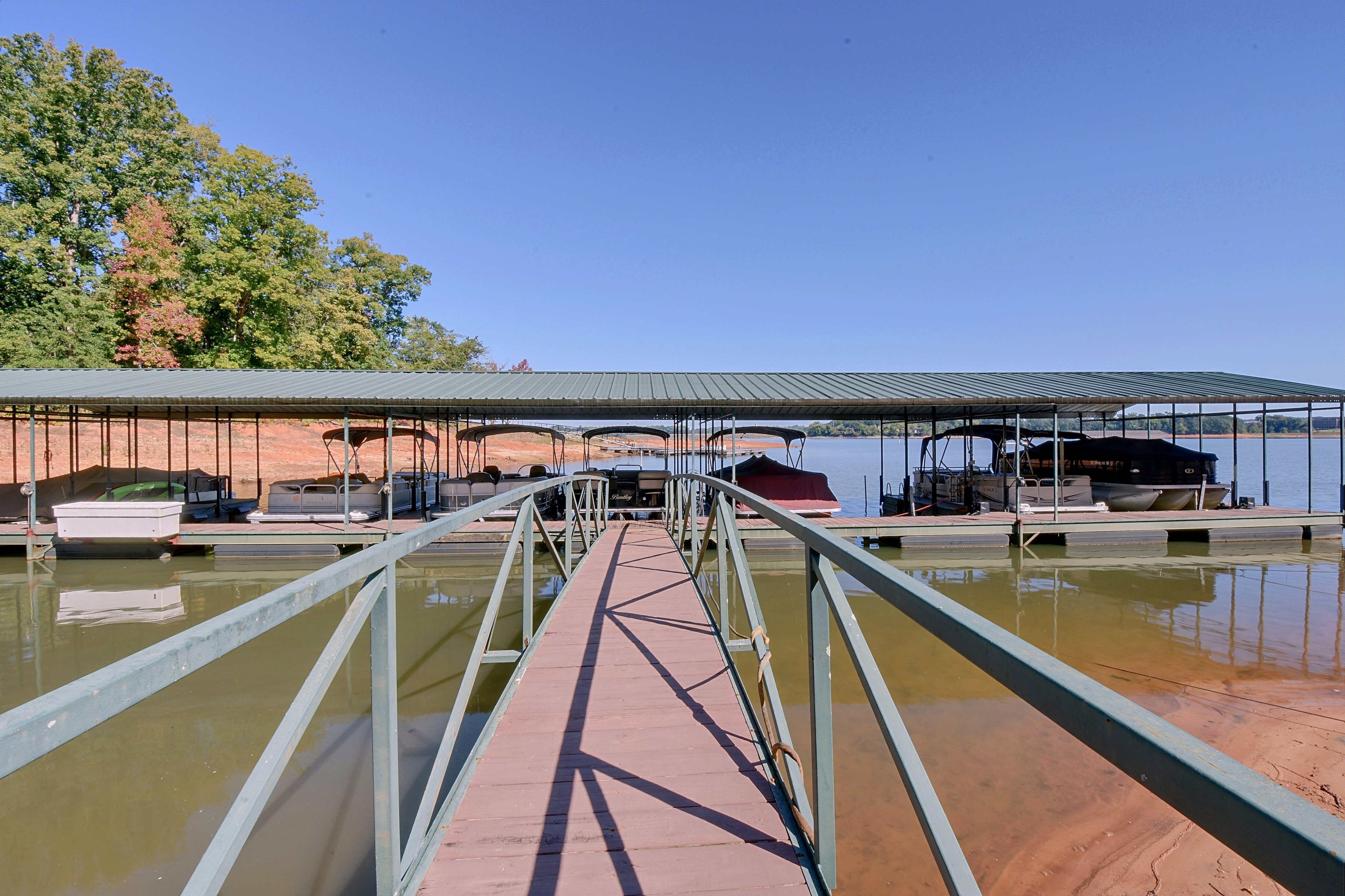 Gangway ramp leading onto the covered boat dock.